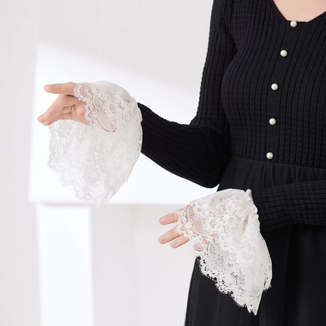 Elastic Lace Trim - ปลอกแขนลูกไม้แบบถอดได้สำหรับผู้หญิง 26 แบบ พร้อมขอบลูกไม้และปลายแขนทรงกระดิ่ง