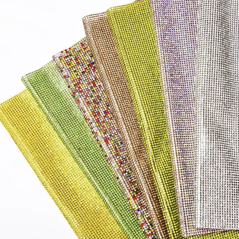 Hotfix Rhinestone Sheet - แถบตกแต่งคริสตัลขนาด 2 มม. แบบติดด้วยความร้อน แผ่นแก้วแบบมีกาวในตัว แถบตาข่ายคริสตัล