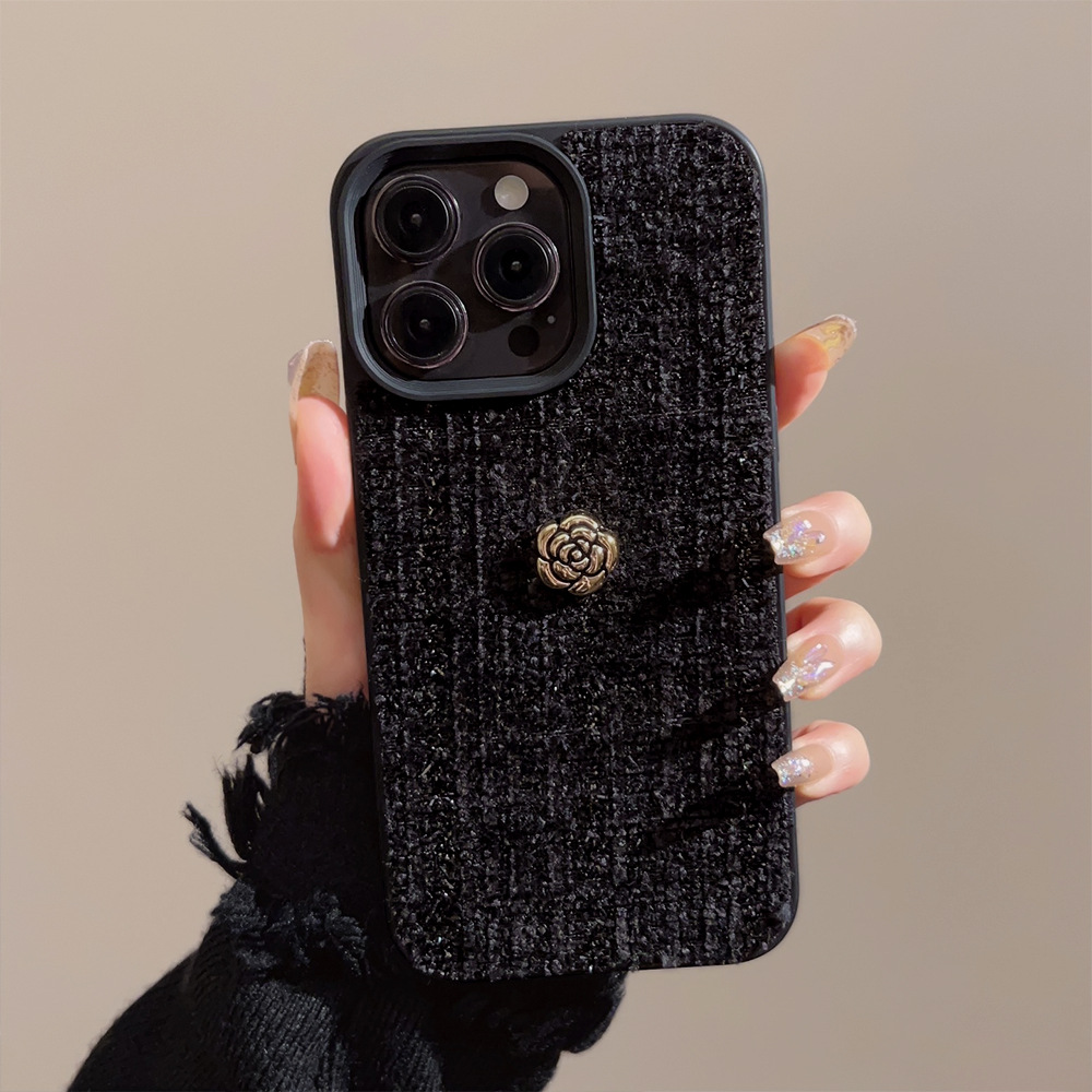 Embroidery Embellishments - เคสโทรศัพท์ลายดอกคามิลเลีย 3 มิติ สีทอง หรูหรา สำหรับ