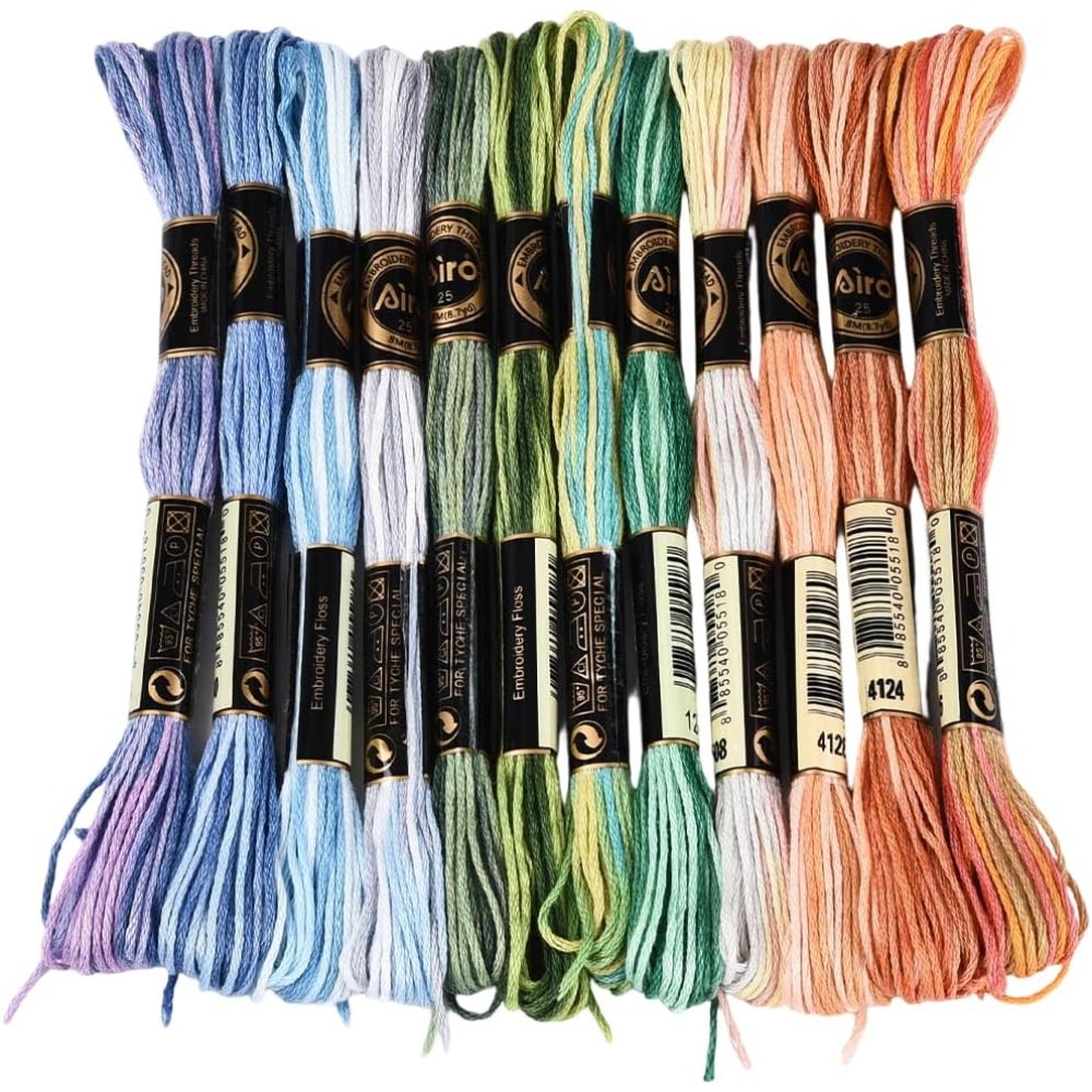 Embroidery Embellishments - ไหมปักครอสติช 12 ม้วน 105 หลา ไหมปักหลากสีสำหรับทำสร้อยข้อมือแบบมิตรภาพ