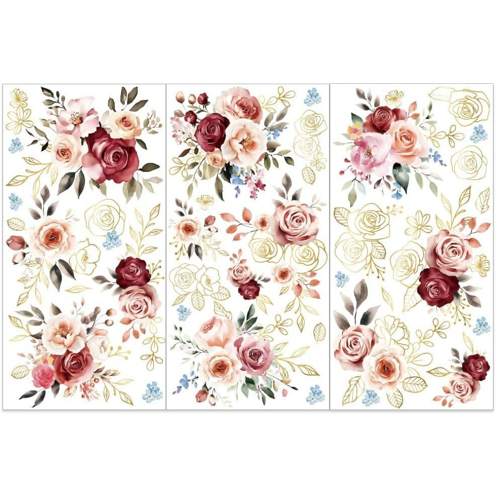 Embellishment Crafts - 3 ชิ้น/เซ็ตสีน้ํากุหลาบ Rub on Transfer สําหรับเฟอร์นิเจอร์และหัตถกรรม
