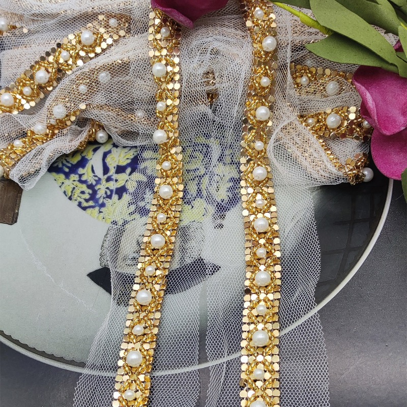 ริบบิ้นลูกไม้ประดับลูกปัดทองคำ - Lace Ribbon Trim บทวิจารณ์และราคา