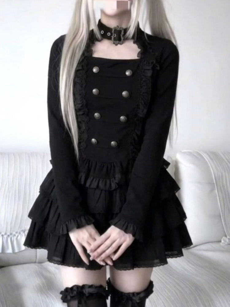 ชุดเซ็ต 2 ชิ้นสไตล์โกธิคฮาราจู - Elastic Lace Trim บทวิจารณ์และราคา